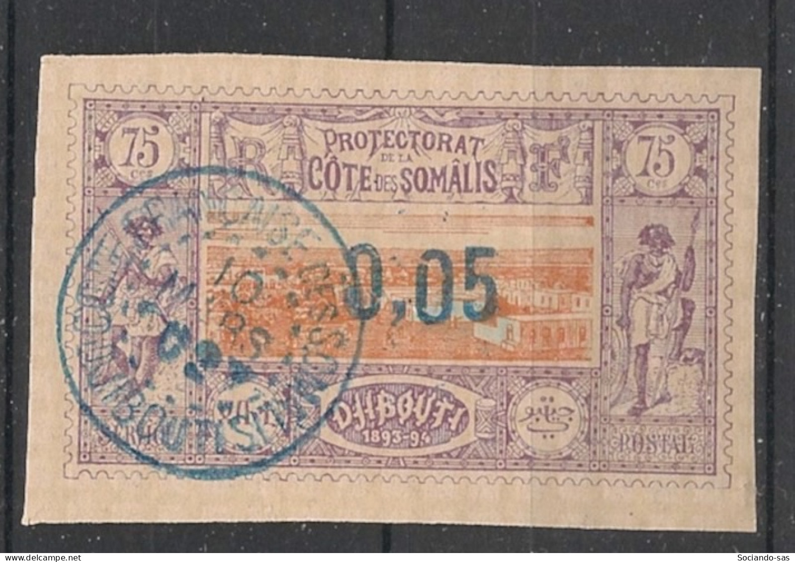 COTE DES SOMALIS - 1902 - N°YT. 23a - Vue De Djibouti 0,05 Sur 75c - Avec Virgule - Oblitéré / Used - Gebraucht