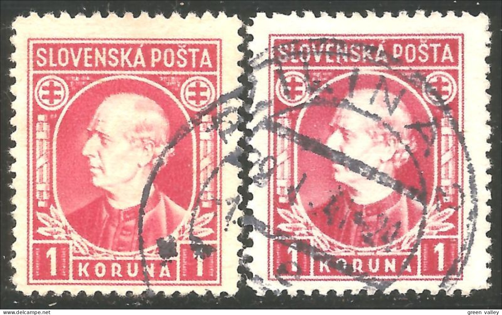 810 Slovensko Slovakia 1943 Andrej Hlinka 1k Rose Rouge Red Two Colors (SLK-24) - Oblitérés