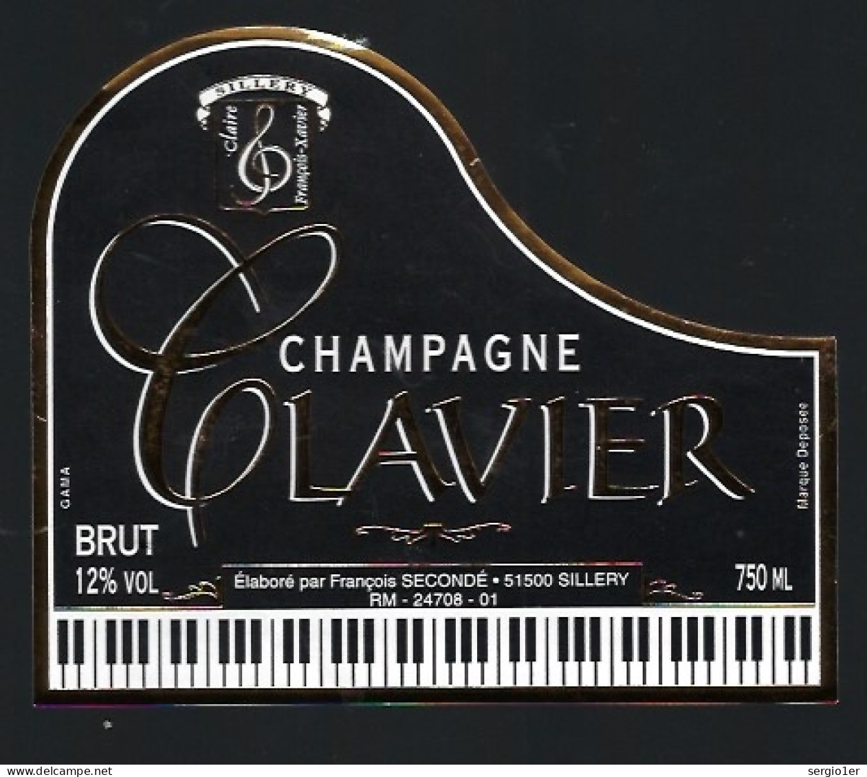 Etiquette Champagne Brut  Clavier  François Secondé à Sillery Marne 51 " Piano" - Champagner