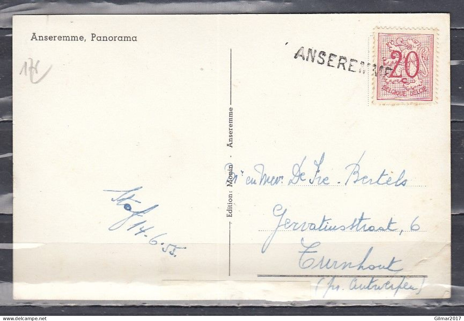 Postkaart Van Anseremme Langstempel Naar Turnhout - Linear Postmarks