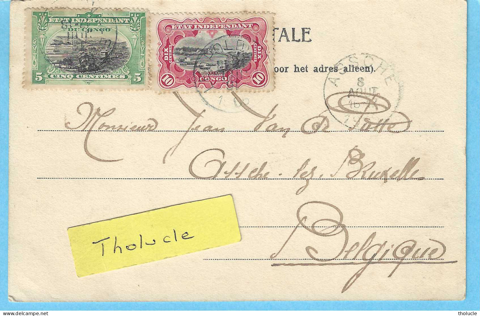 Timbres Type Mols-Etat Indépendant Du Congo 5c Vert N°16 Et 10c Carmin N°19-1906-Cpa-Congo Force Publique à Irebu - Covers & Documents