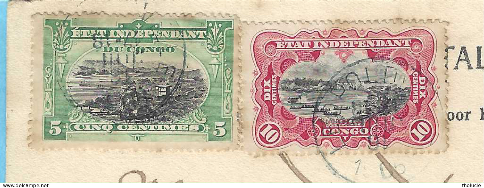 Timbres Type Mols-Etat Indépendant Du Congo 5c Vert N°16 Et 10c Carmin N°19-1906-Cpa-Congo Force Publique à Irebu - Briefe U. Dokumente