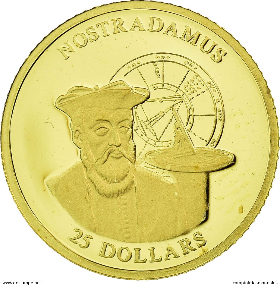 Libéria, 25 Dollars, Nostradamus, 2001, Or, FDC - Liberia