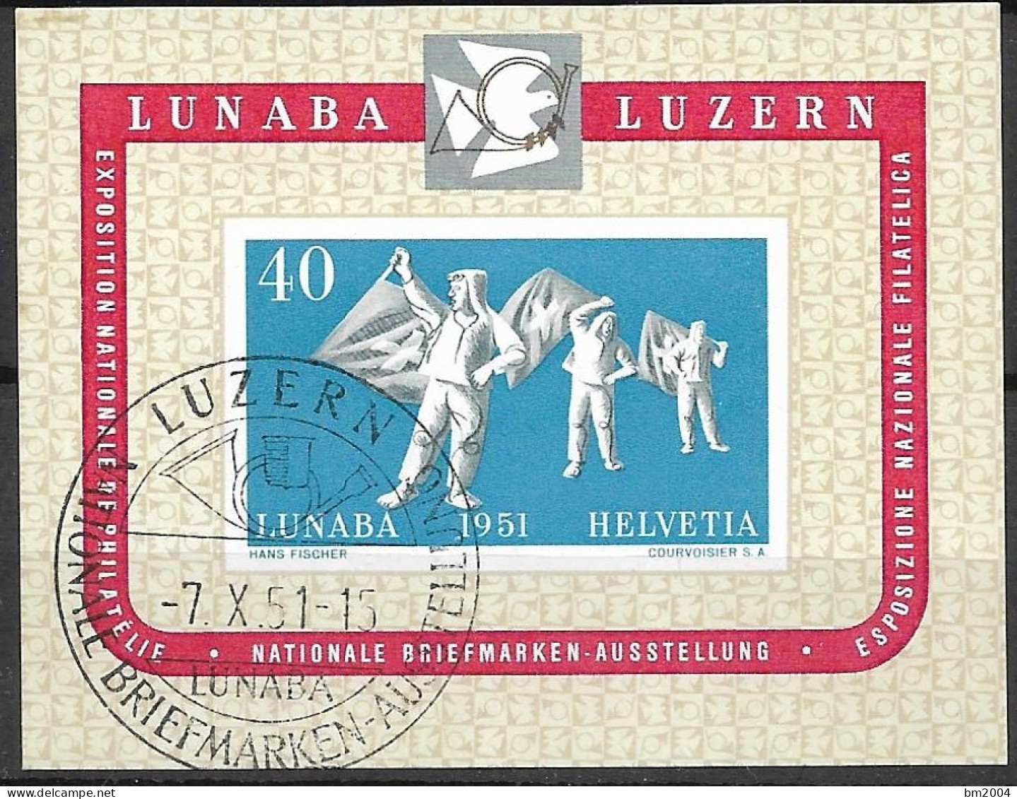 1951 Schweiz Mi. Bl. 14 FD-used   Nationale Briefmarkenausstellung LUNABA, Luzern - Gebraucht