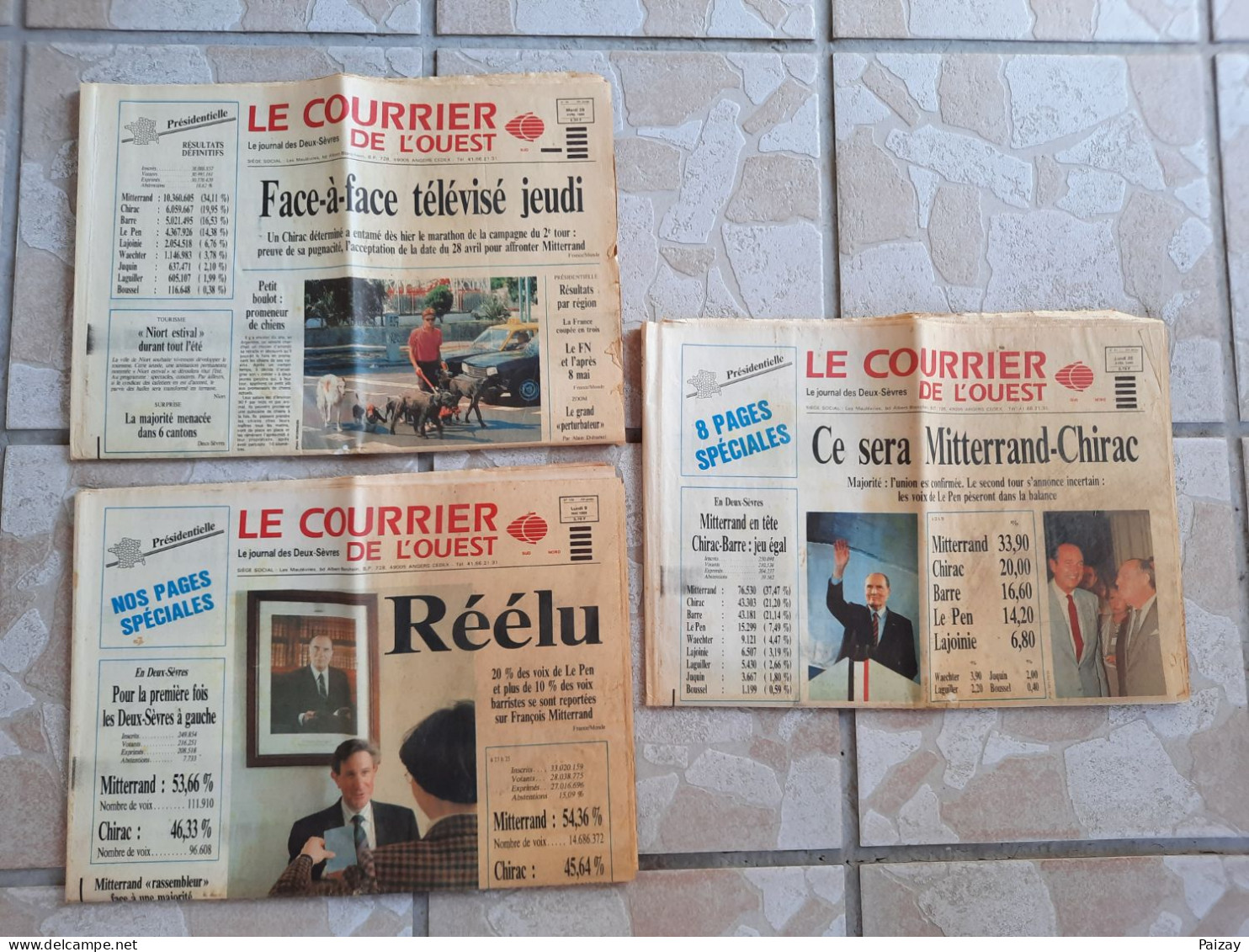 3 Journaux Courrier De L'ouest Élection Présidentiel Mitterrand Contre Chirac En 1988 - Storia
