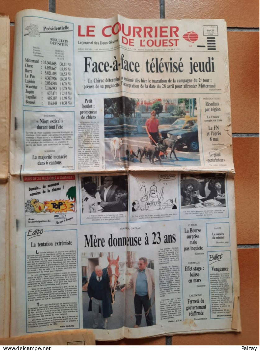 3 Journaux Courrier De L'ouest Élection Présidentiel Mitterrand Contre Chirac En 1988 - Geschiedenis