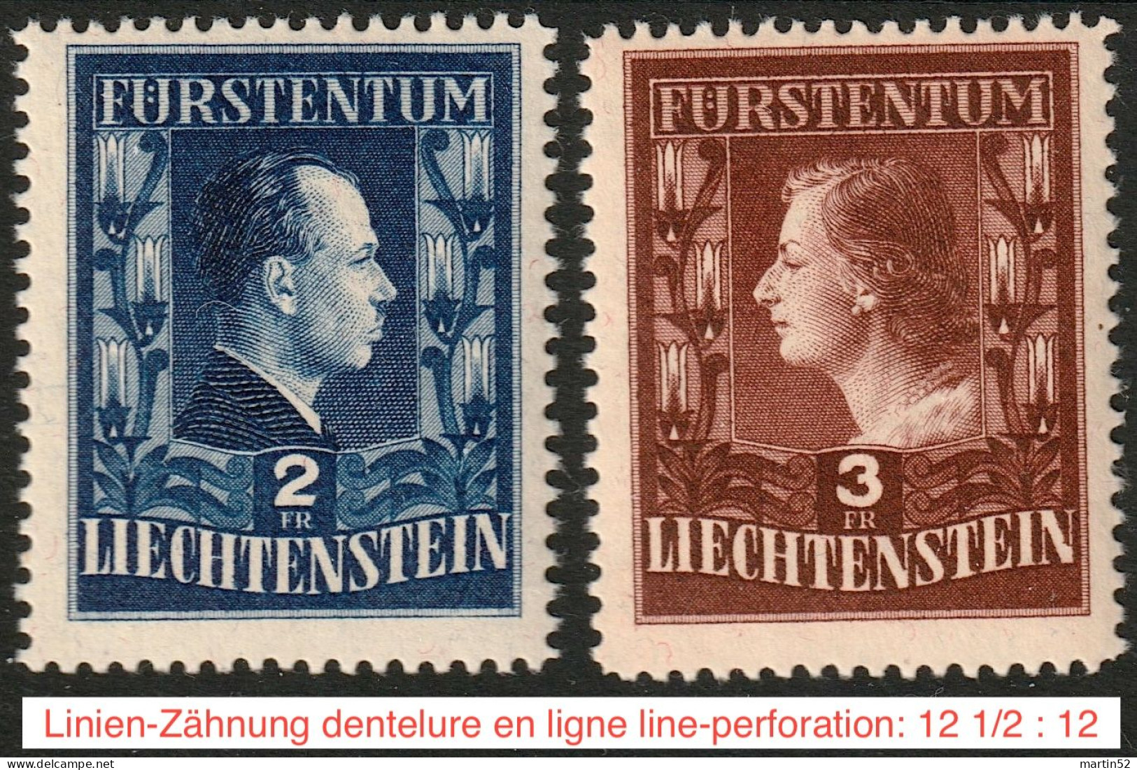 Liechtenstein 1951: Fürsten (2 & 3 Fr) Zu 248A-249A Mi 304A-305A Yv 266-267 * * Postfrisch MNH (Zumstein CHF 240.00) - Neufs