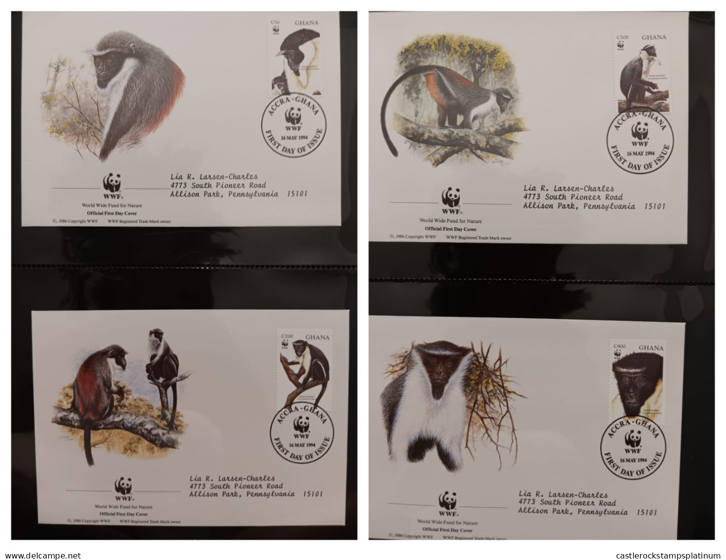 O) 1994 GHANA, WWF - WORLD WILDLIFE FUND, DIANA MONKEY. FDC XF - Ghana (1957-...)