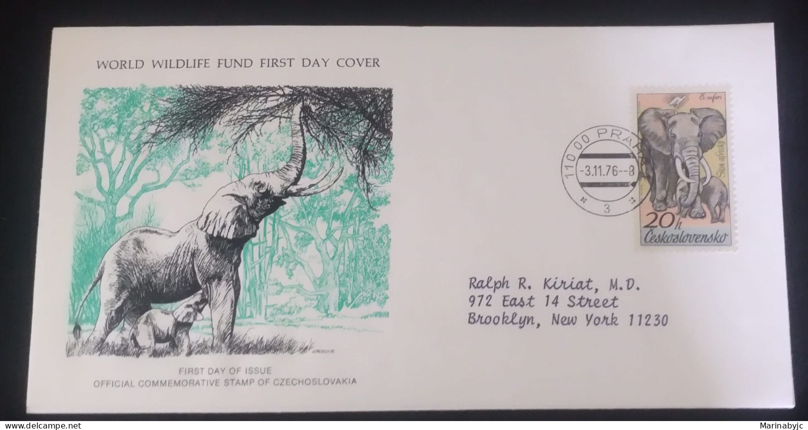 EL)1976 CZECHOSLOVAKIA, WORLD WILDLIFE FUND, WWF, DVUR KRALOVE NATURE PARK, AFRICAN ELEPHANT, CIRCULATED TO NEW YORK - U - Unused Stamps