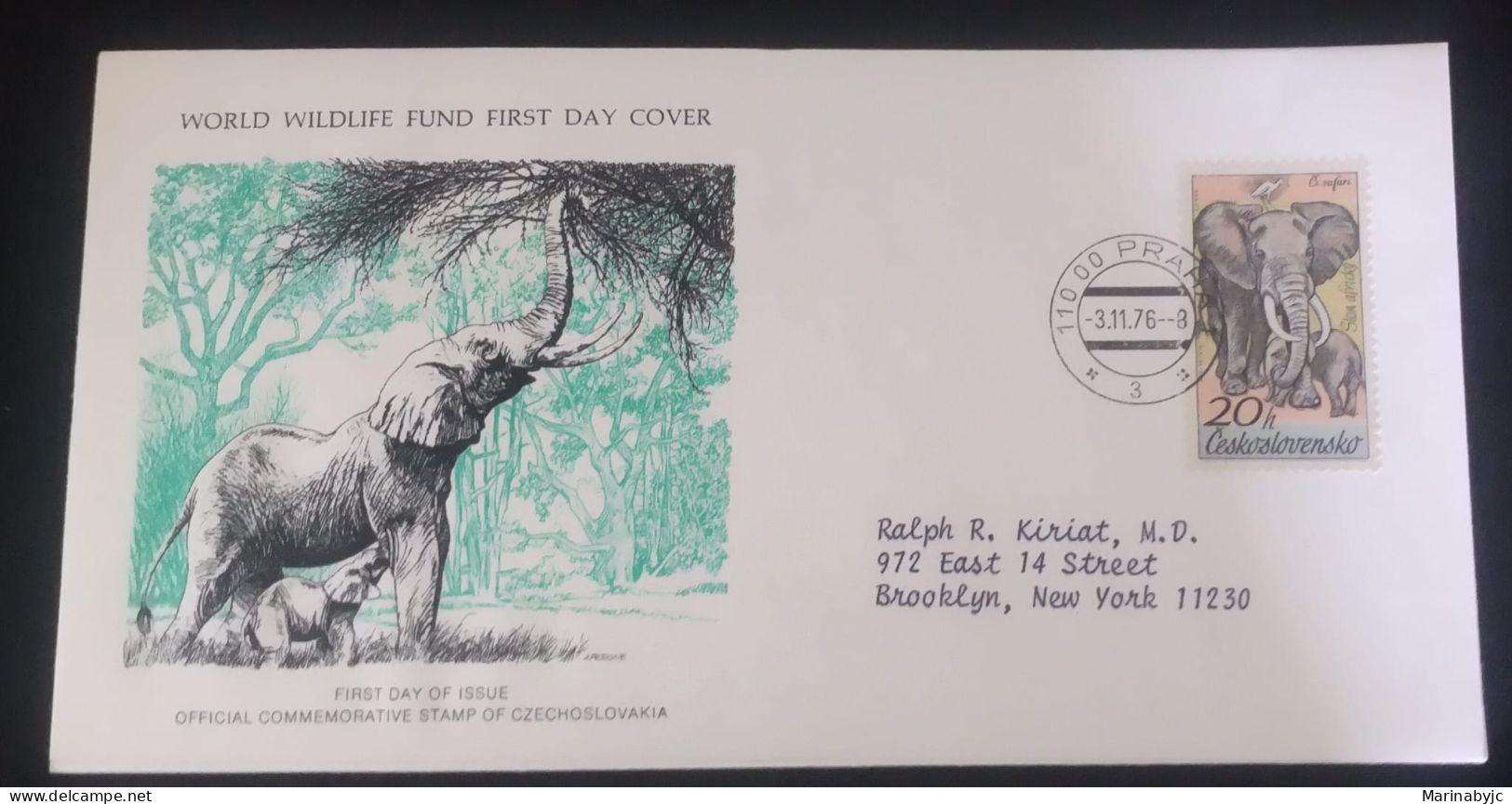 EL)1976 CZECHOSLOVAKIA, WORLD WILDLIFE FUND, WWF, DVUR KRALOVE NATURE PARK, AFRICAN ELEPHANT, CIRCULATED TO NEW YORK - U - Neufs