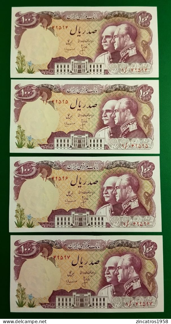 Iran Pahlavi / TOP Lot 4 * 100 Rials 1976 P.108 Commemorative UNC SEQUENTIAL Numbers From Bundle + FIRST SERIAL !!!++ - Iran
