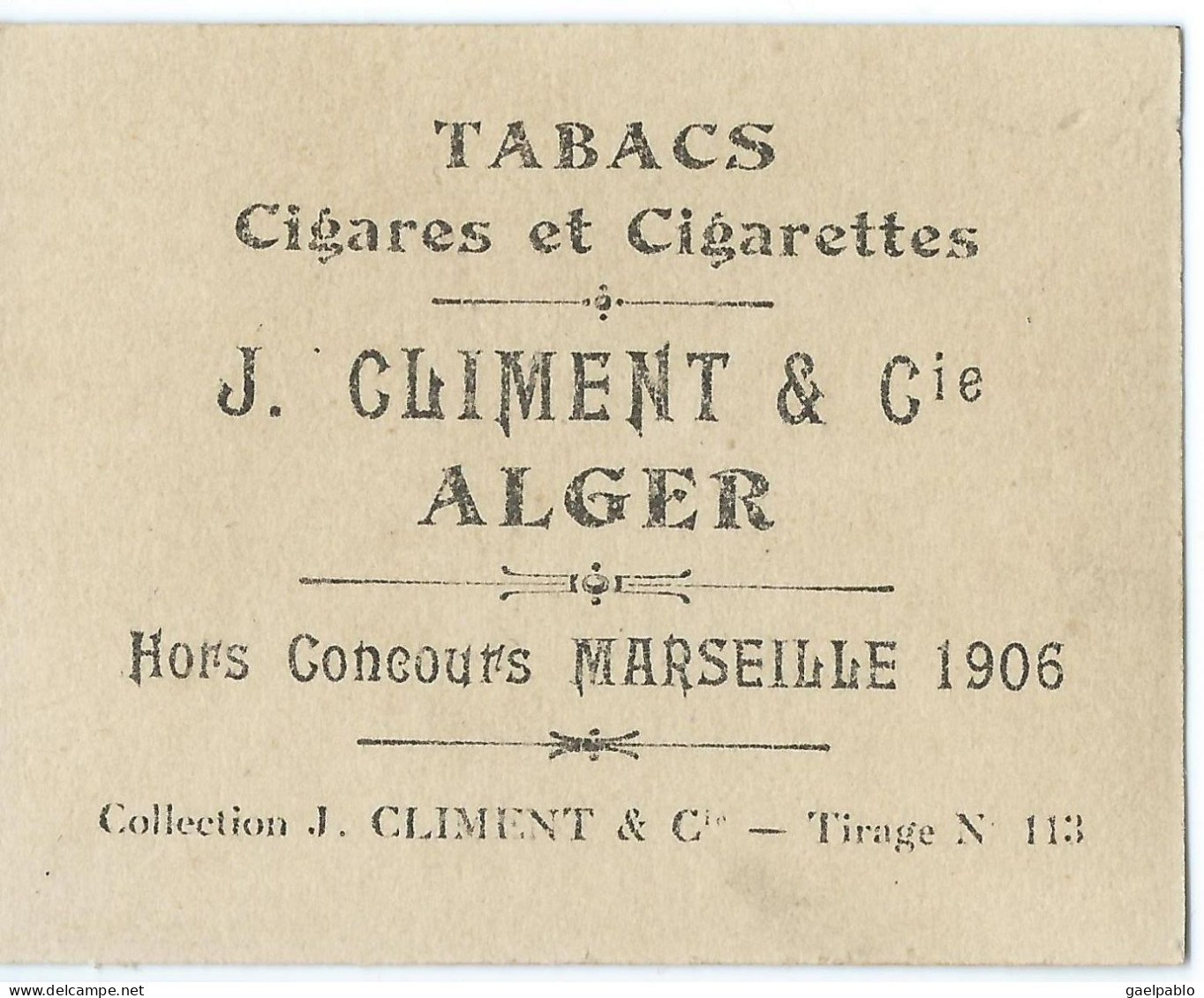 CIGARETTES CLIMENT ALGER -  HATTO - Climent