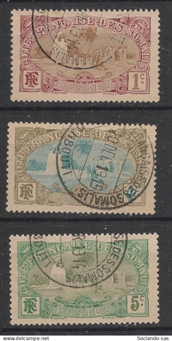 COTE DES SOMALIS - 1909 - N°YT. 67 - 69 - 70 - Tadjourah 1c / 4c / 5c - Oblitéré / Used - Gebruikt