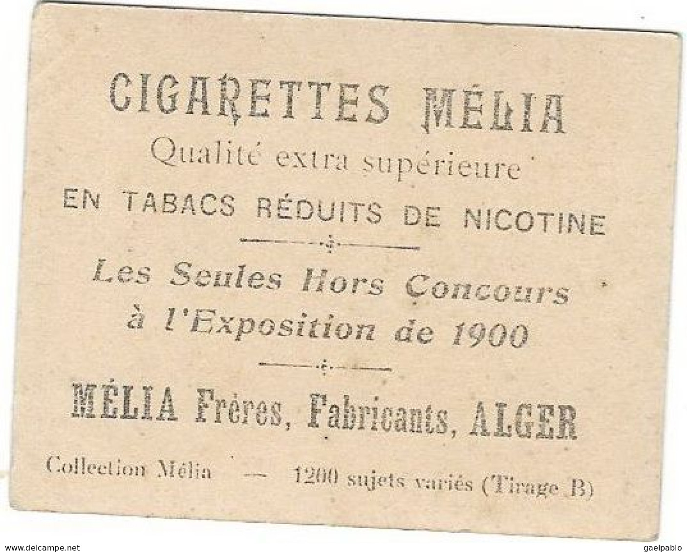 CIGARETTES MELIA -  LABEL  - Tirage B - Melia