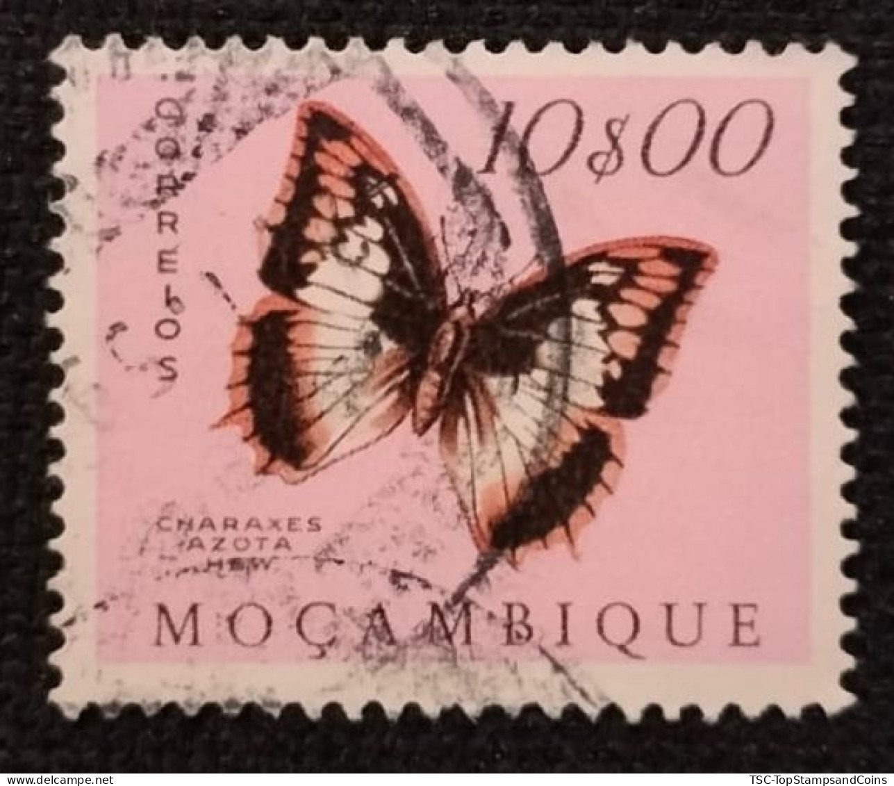 MOZPO0406UA - Mozambique Butterflies - 10$00 Used Stamp - Mozambique - 1953 - Mozambique