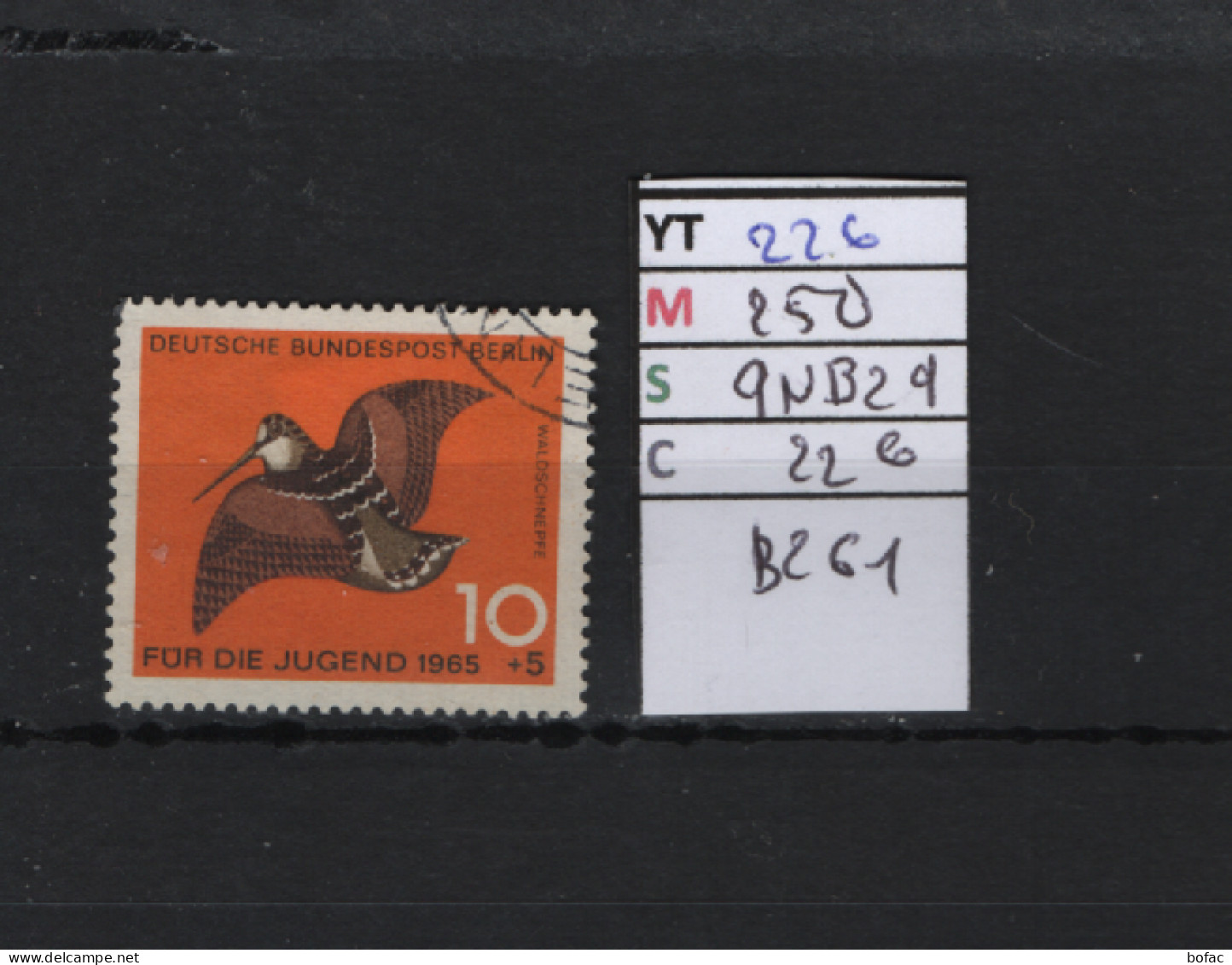 P. FIXE Obl  226 YT 250 MIC 9NB29 SCO B261 GIB  Bécasse Oiseaux 1965  *Berlin* 75/02 - Gebraucht