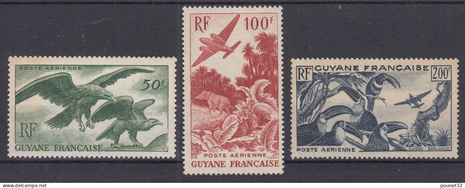 TIMBRE GUYANE 1947 POSTE AERIENNE N° 35/37 NEUFS ** GOMME SANS CHARNIERE - Unused Stamps