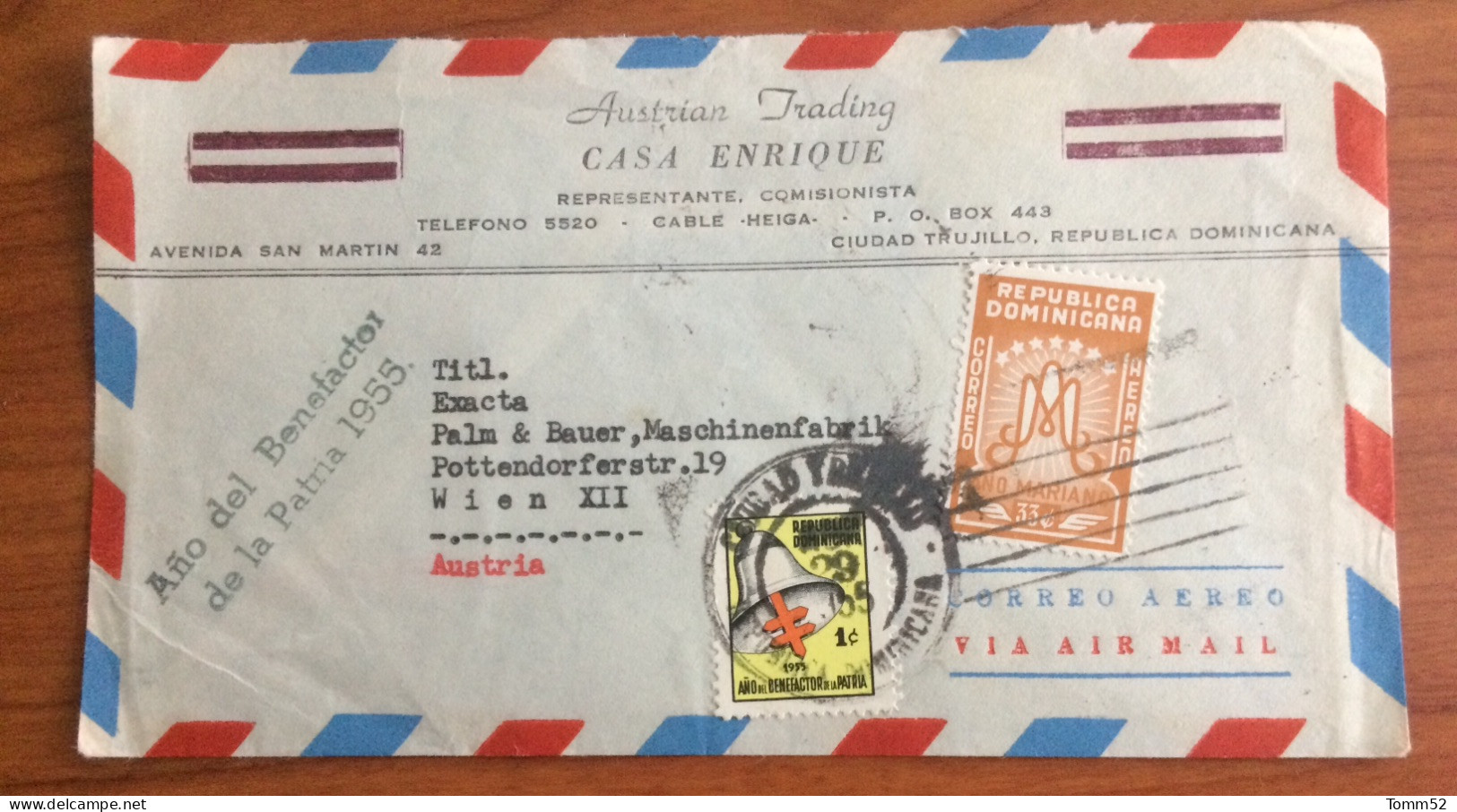 OLD LETTER/ Cover; 1955.- To Austria - República Dominicana