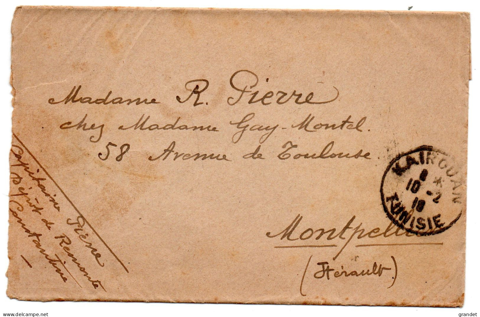 TUNISIE - KAIROUAN - 1918 - ENVELOPPE . - Cachets Généralité