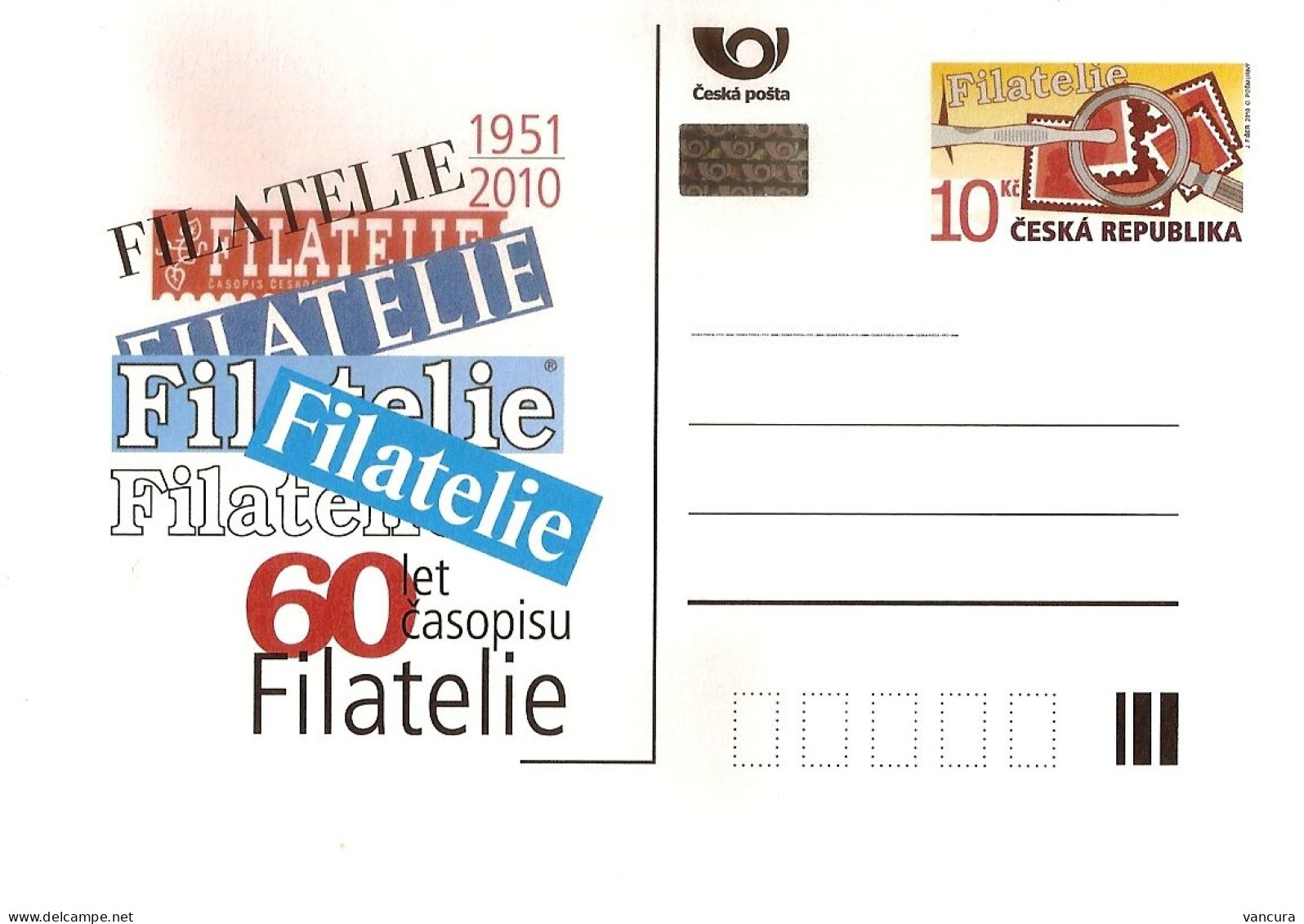 CDV 125 Czech Republic Filatelie Magazine 60th Anniversary 2010 NOTICE POOR SCAN, BUT THE CARD IS PERFECT - Postkaarten