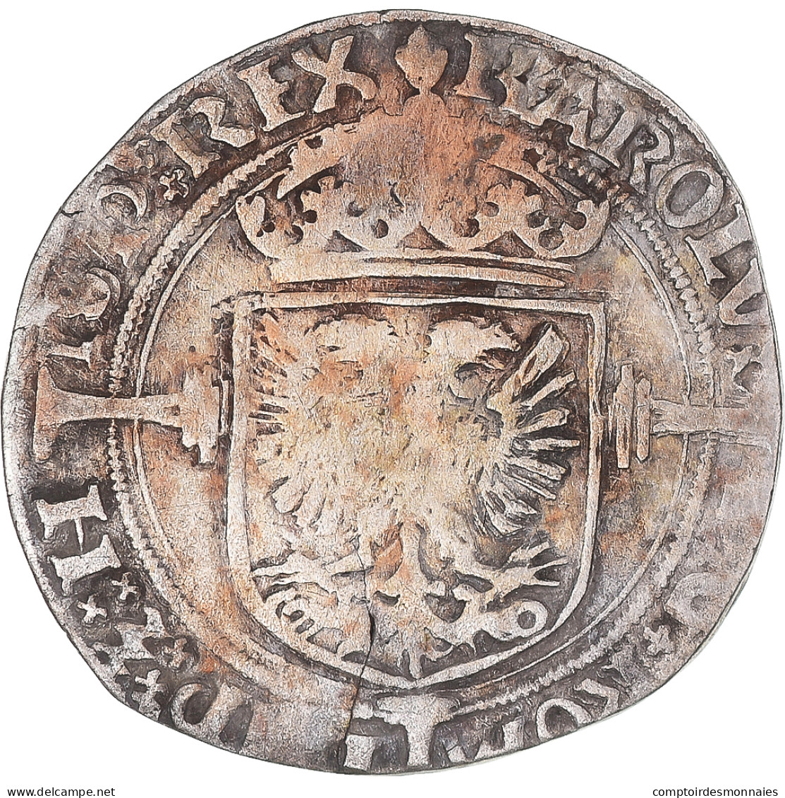 Monnaie, Pays-Bas Espagnols, Charles Quint, 1/2 Réal, 1521-1555, Anvers, TB+ - Países Bajos Españoles