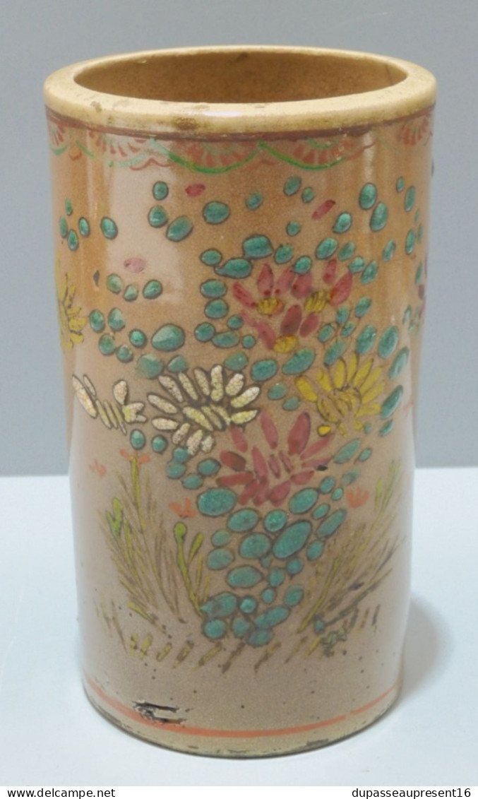 -ANCIEN POT A PINCEAUX TERRE CUITE EMAILLEE JAPON SATSUMA ? COLLECTION VITRINE    E - Asian Art