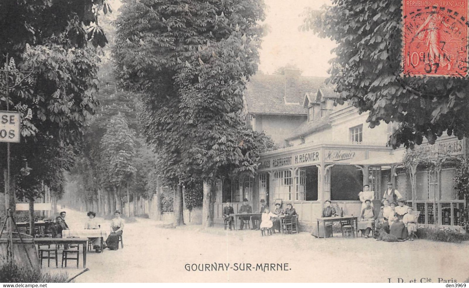 GOURNAY-sur-MARNE (Seine-Saint-Denis) - Restaurant H. Régnier - Voyagé 1907 (2 Scans) Hôtel Des Vosges à Paris 6e - Gournay Sur Marne