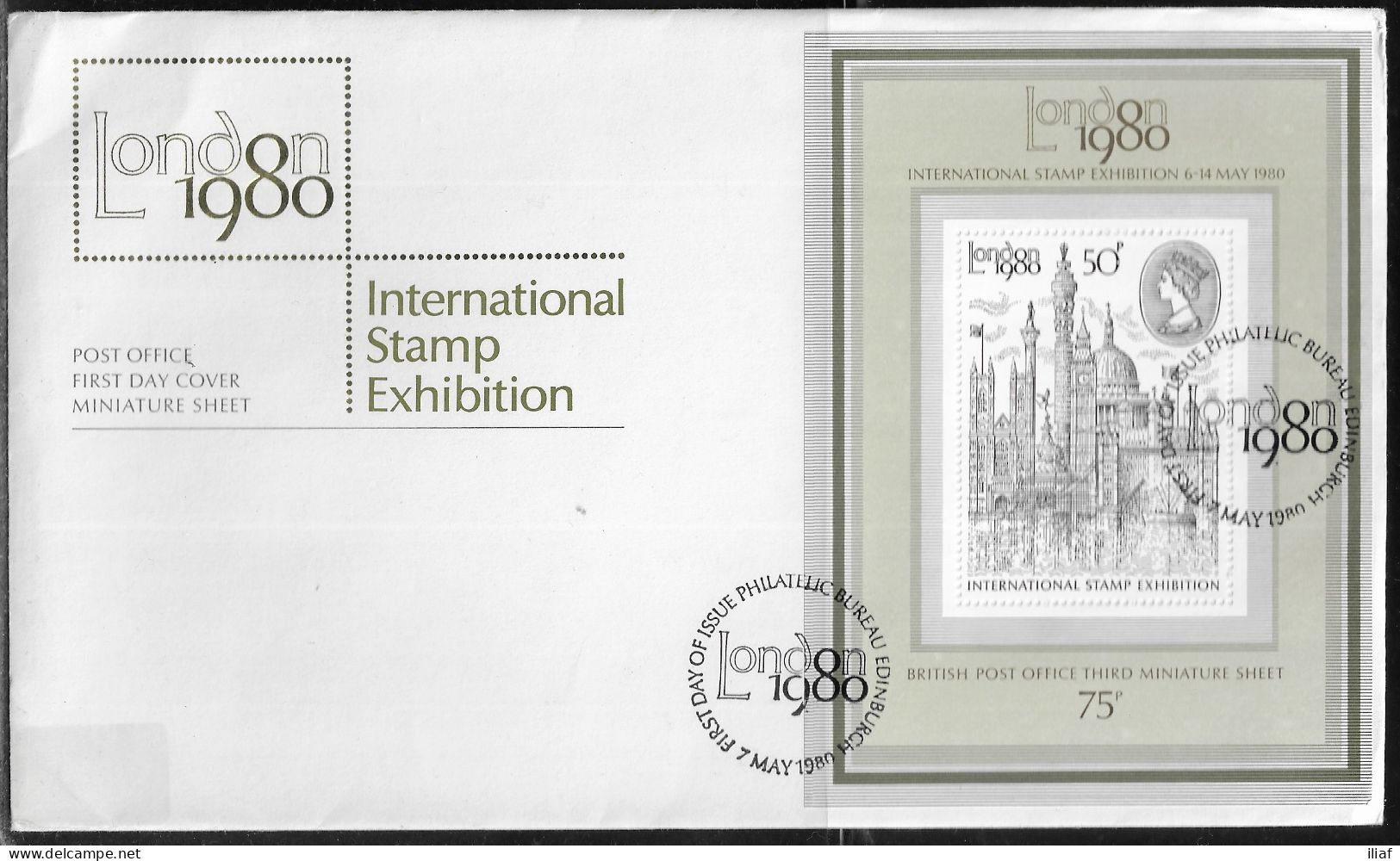 United Kingdom Of Great Britain.  FDC Sc. 909a. Souvenir Sheet.  International Stamp Exhibition 'London 1980'.  FDC Canc - 1971-80 Ediciones Decimal