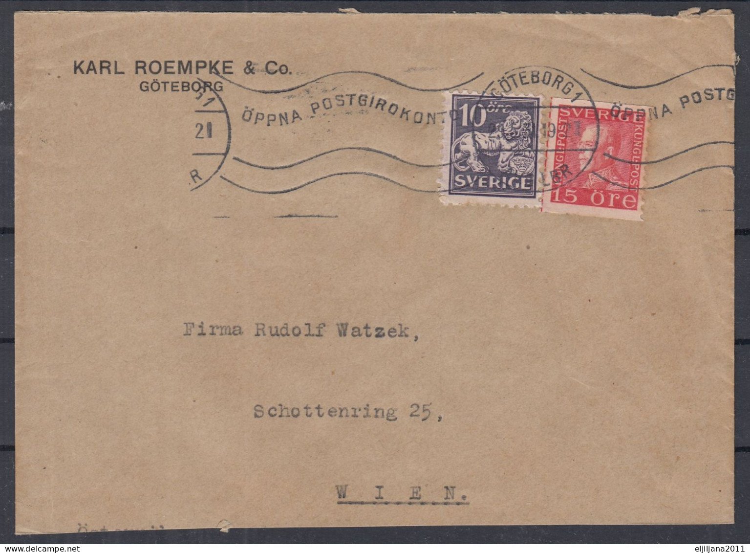 ⁕ Sweden 1921 ⁕ Göteborg - Wien ⁕ Used Cover - Covers & Documents