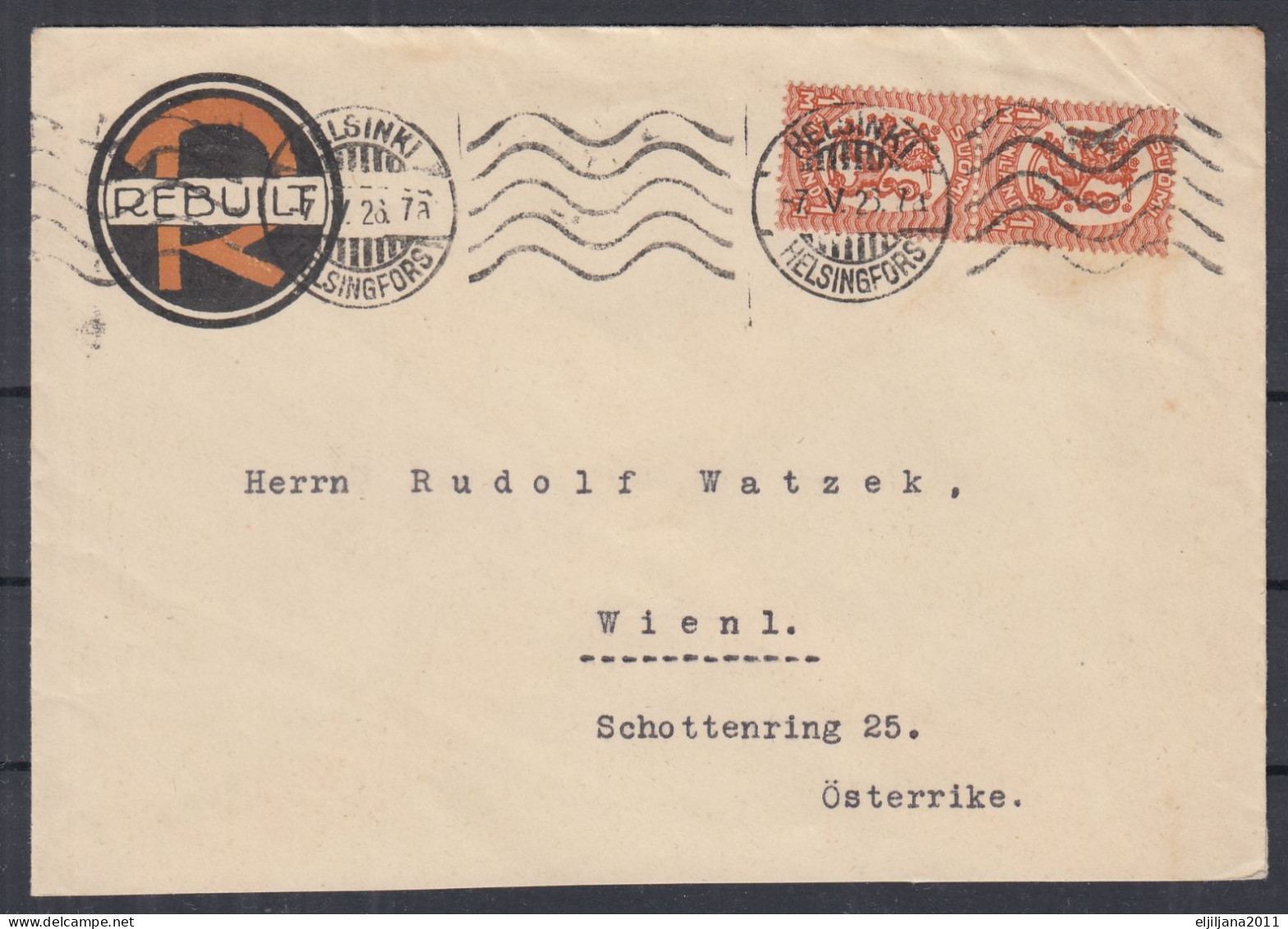 ⁕ Finland 1926 ⁕ "RUBEILT" Helsinki - Wien ⁕ Used Cover - Storia Postale