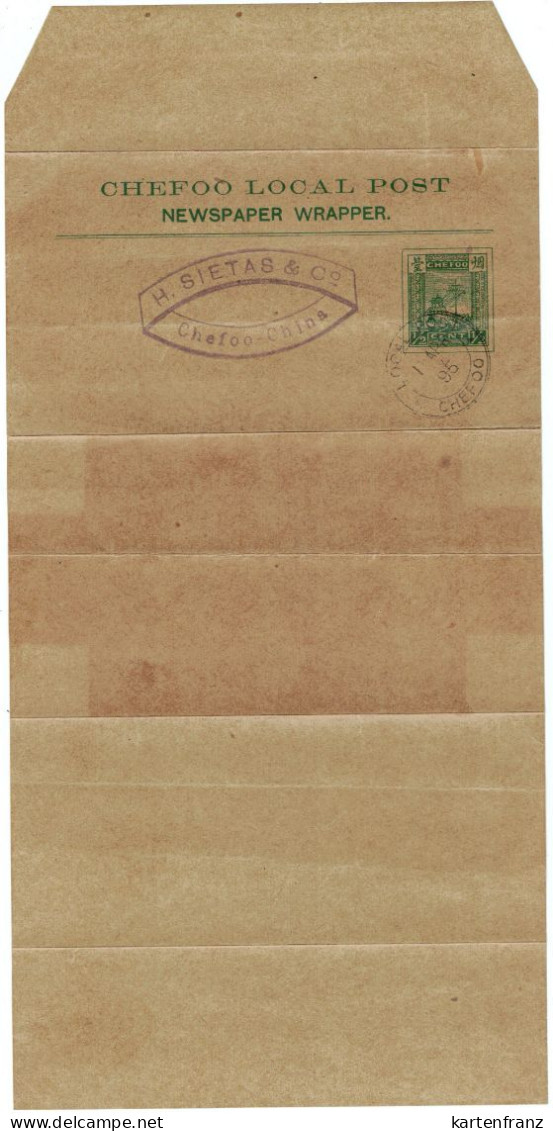 China Chefoo Local Post Newspaper Wrapper - Streifband - O 1. April 1895 - H. Sietas & Co. ( Handelsgesellschaft ) - Cartas & Documentos