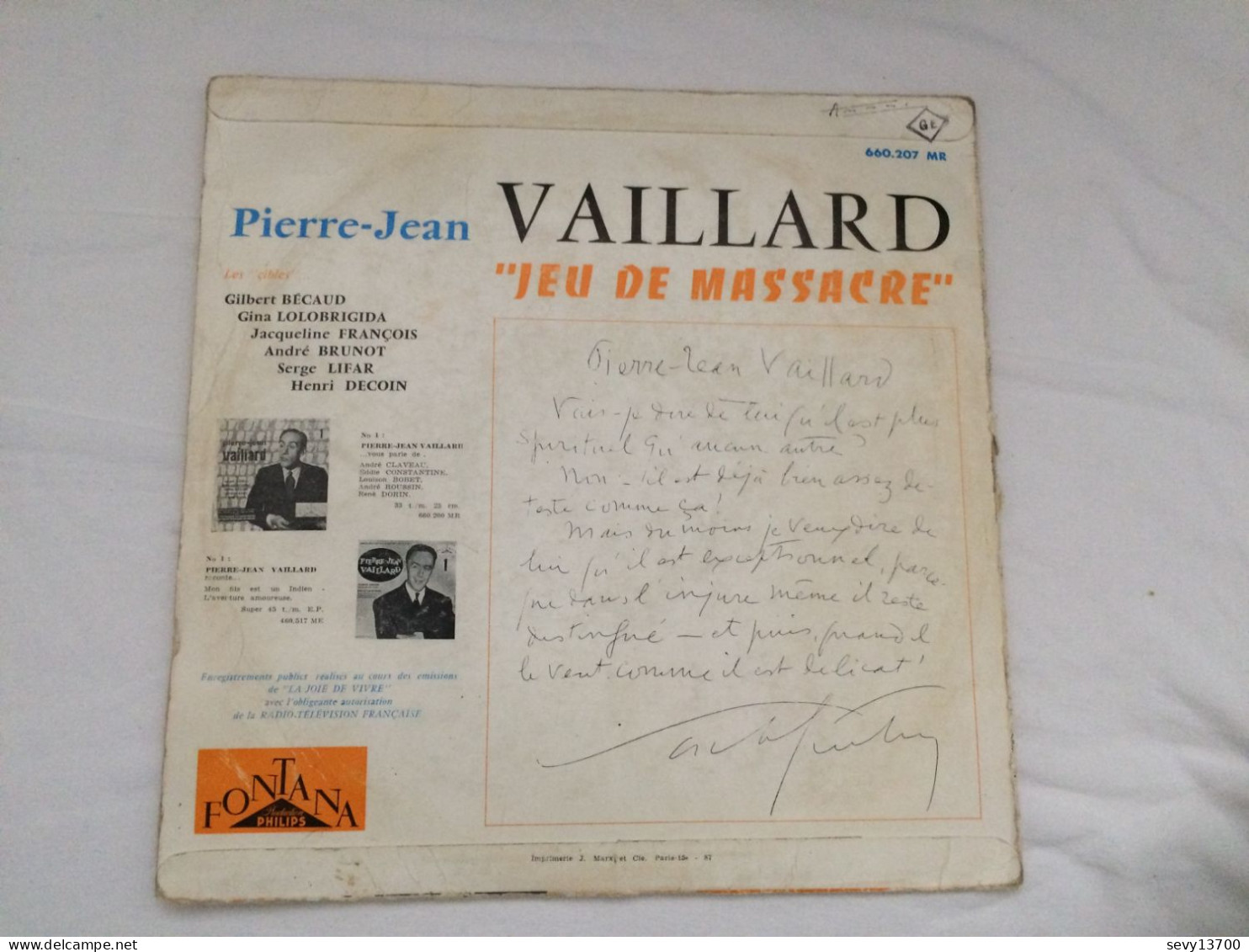 2 Disques Vinyls De Pierre Jean Vaillard - Enregistrement Public De La Joie De Vivre - Jeu De Massacre - Andere & Zonder Classificatie