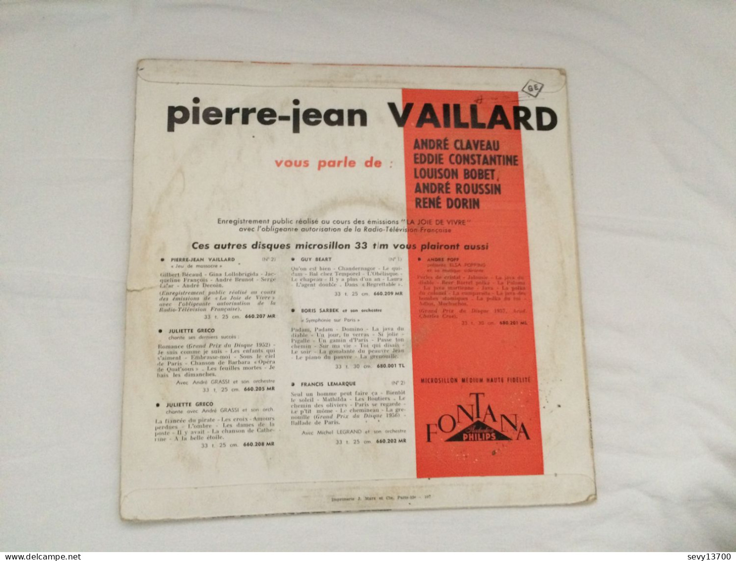 2 Disques Vinyls De Pierre Jean Vaillard - Enregistrement Public De La Joie De Vivre - Jeu De Massacre - Sonstige & Ohne Zuordnung