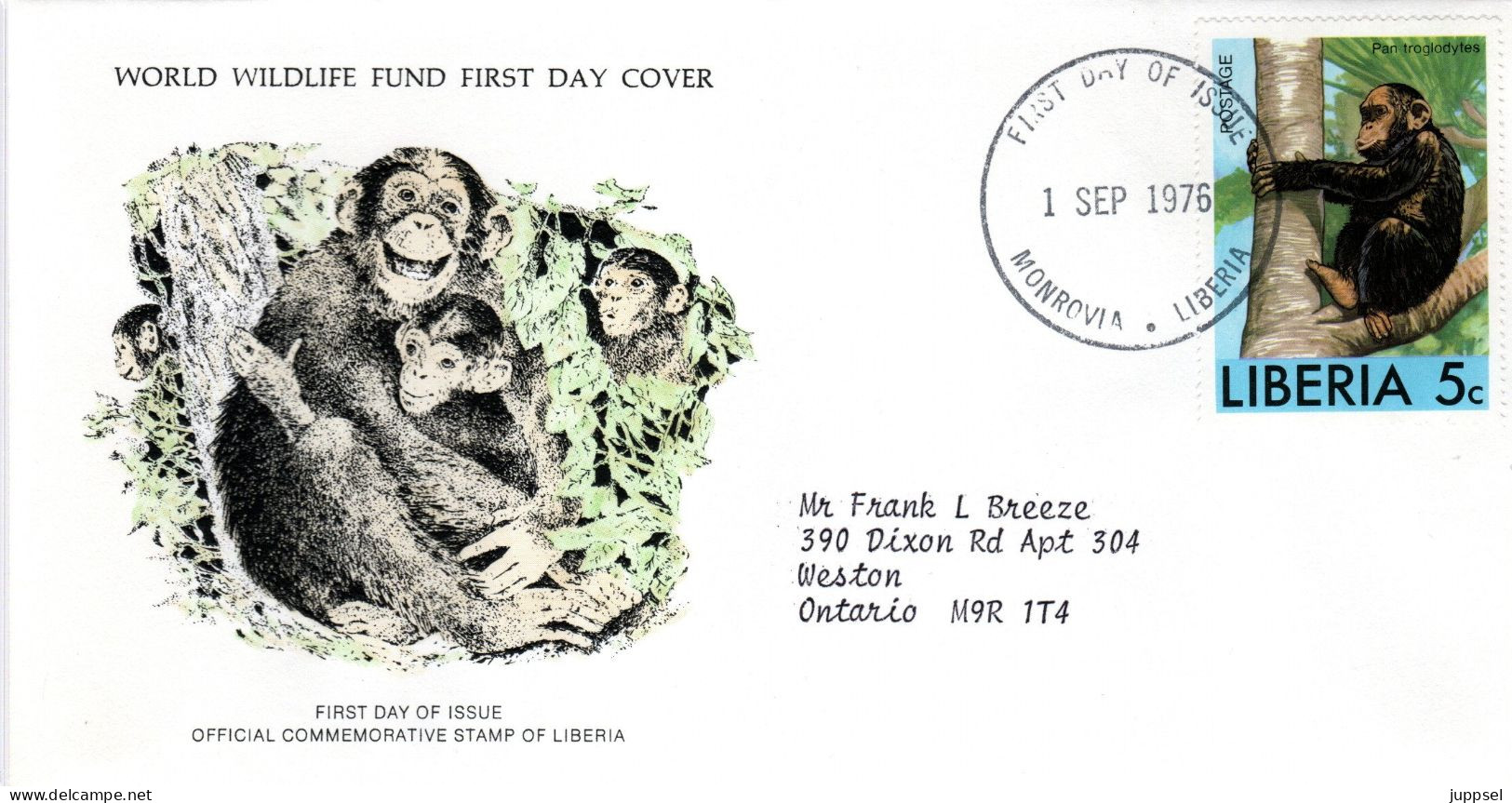 FDC  LIBERIA, Chimpanzee    /   LIBÉRIA  Lettre De Première Jour, Chimpanzé  1979 - Affen