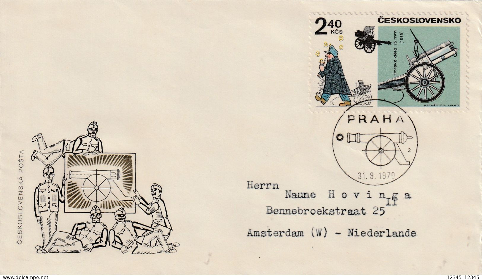 Tsjechoslowakije 1970, Letter Sent To Netherland, Old Cannon - Lettres & Documents