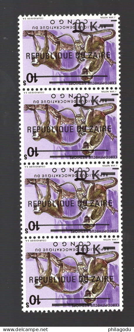 1977  Singes Monkeys Afen  908**  Surcharge Renversée  Inverted Overprint    **. Postfris Bloc De 6 - Unused Stamps