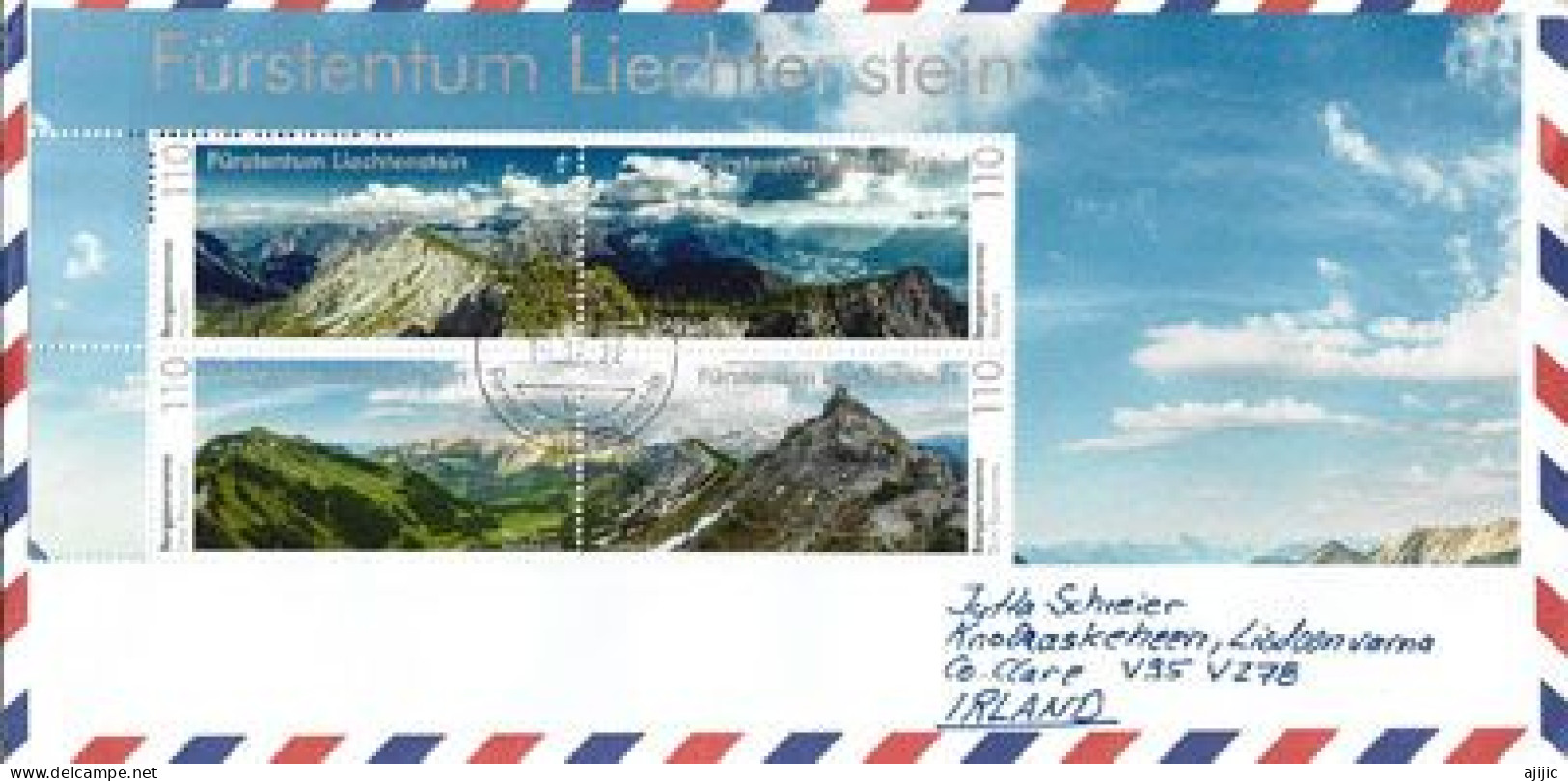 2022. Miniature Sheet :  Mountains In Liechtenstein (Drei Kapuziner,Alpspitz), Letter To Irland - Briefe U. Dokumente