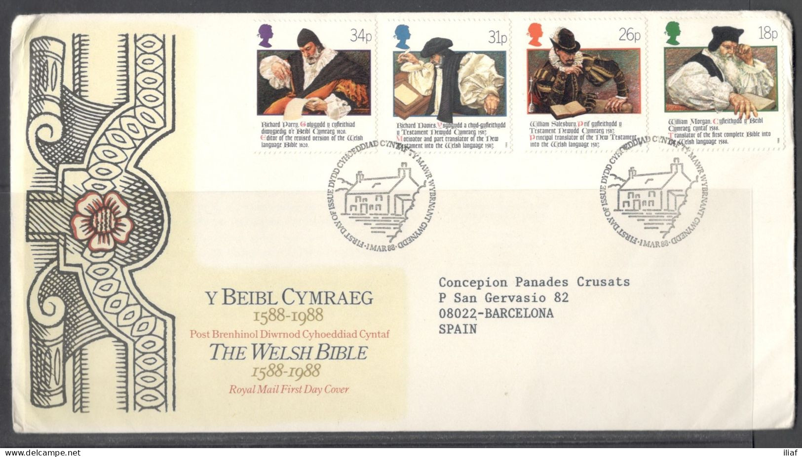 United Kingdom Of Great Britain.  FDC Sc. 1205-1208.  400th Anniversary Of Welsh Bible. FDC Cancellation On FDC Envelope - 1981-1990 Em. Décimales