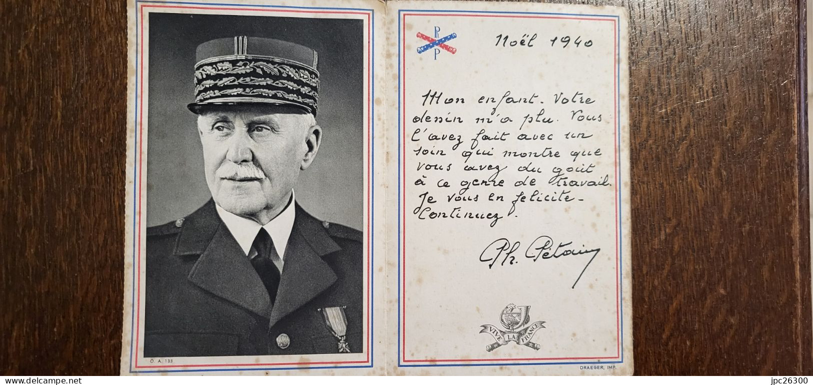 Document ( L'original ) De Noel 1940 Envoyé à Un Enfant De La Drôme Par Philippe Pétain - 1939-45