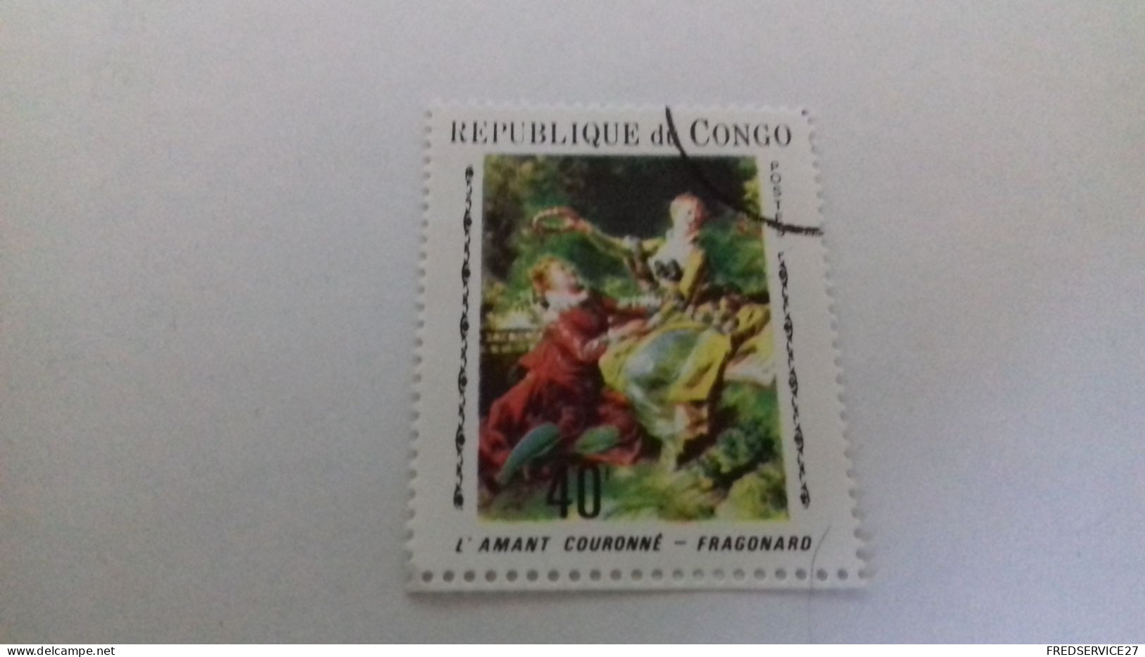 LR / TIMBRE REPUBLIQUE DU CONGO L AMANT COURONNE FRAGONARD - Usados