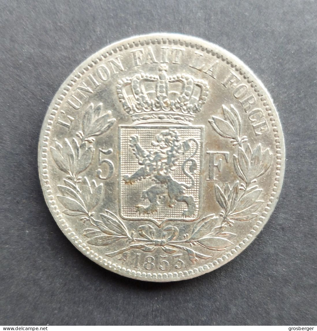 Belgium 5 Francs 1853  - Silver BELGIQUE 5 Francs Rare - 5 Francs