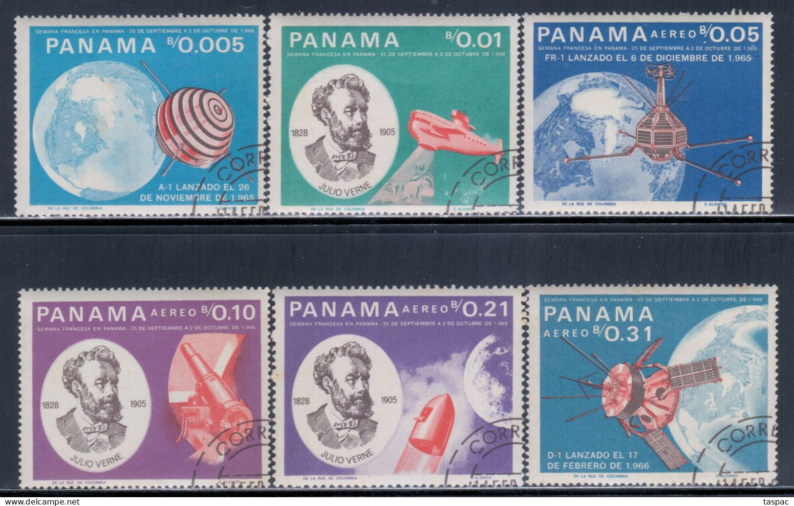 Panama 1966 Mi# 943-948 Used - Jules Verne / French Space Explorations - Panama