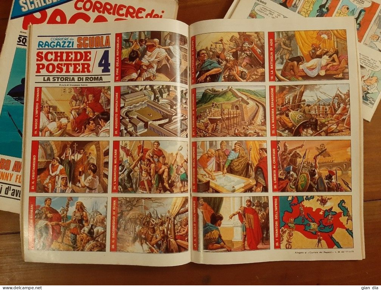 CORRIERE DEI RAGAZZI Ed.Corsera.Anno 1974.Sequenza di 7.SCHEDE POSTER COMPLETE