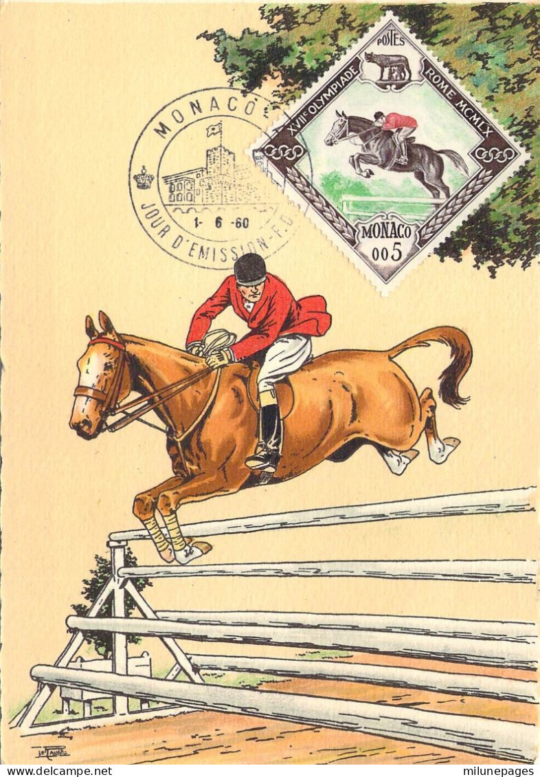 Carte Maximum Monaco Jeux Olympiques Rome 1960 équitation Concours D'obstacles CP Barré & Dayez BD 1249 - Maximum Cards