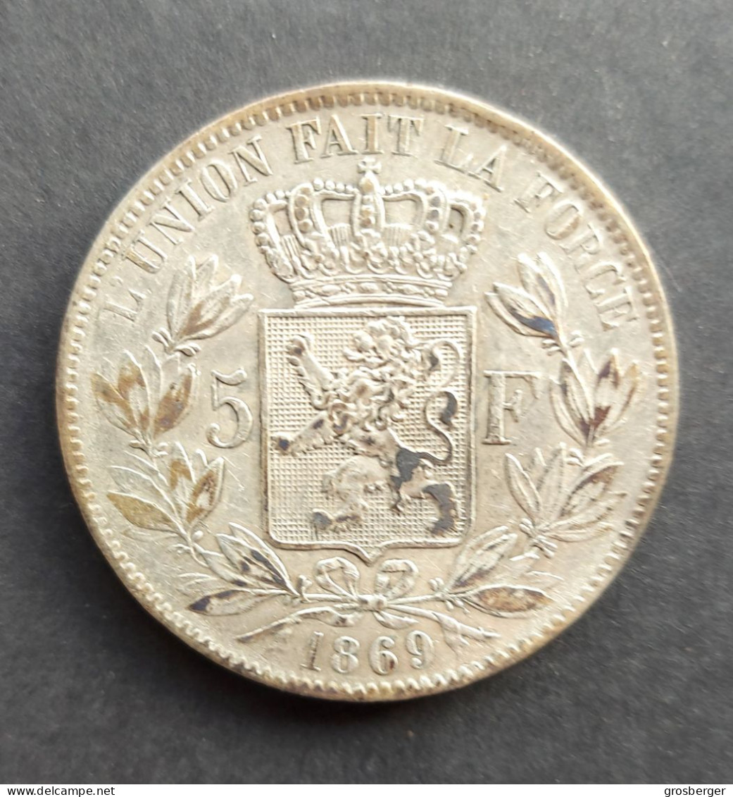 Belgium 5 Francs 1869  - Silver BELGIQUE 5 Francs Rare - 5 Francs