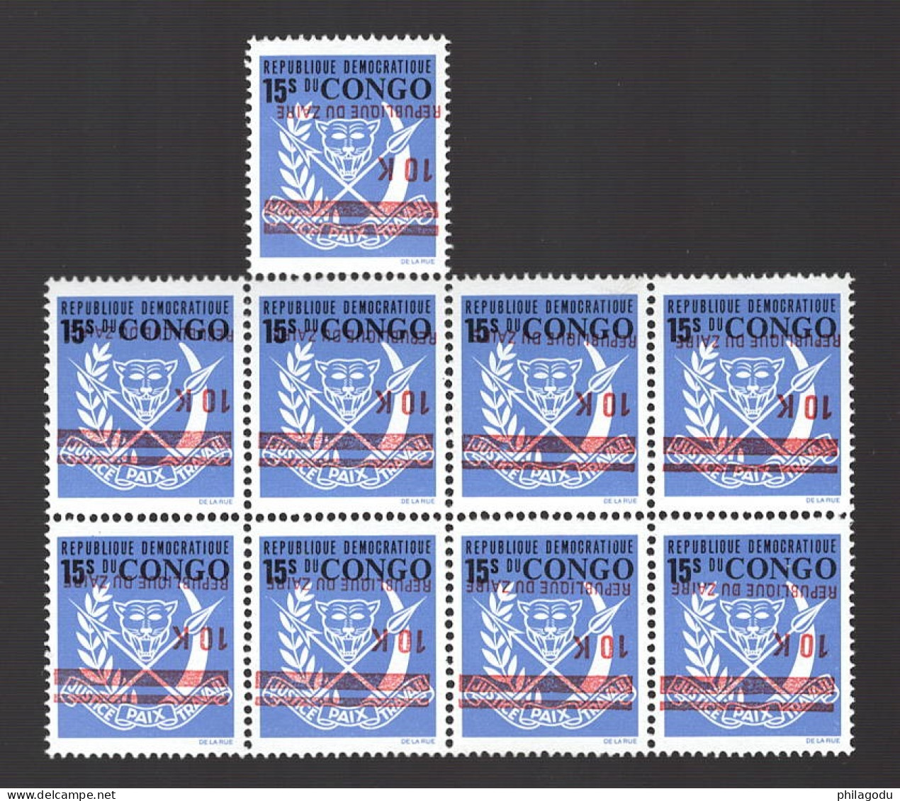 1977  Wappen Armoiries   913**  Surcharge Renversée  Inverted Overprint    **. Postfris Bloc De 8+1 - Ungebraucht