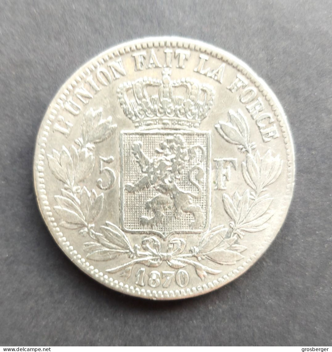 Belgium 5 Francs 1870  - Silver BELGIQUE 5 Francs Rare - 5 Francs