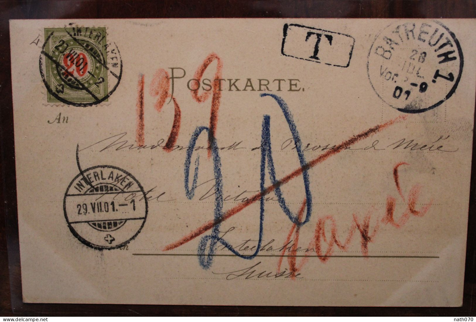 Ak CPA 1901 Bayreuth Gruss Aus Deutsches Reich Litho Taxe Suisse Interlaken Schweiz - Brieven En Documenten