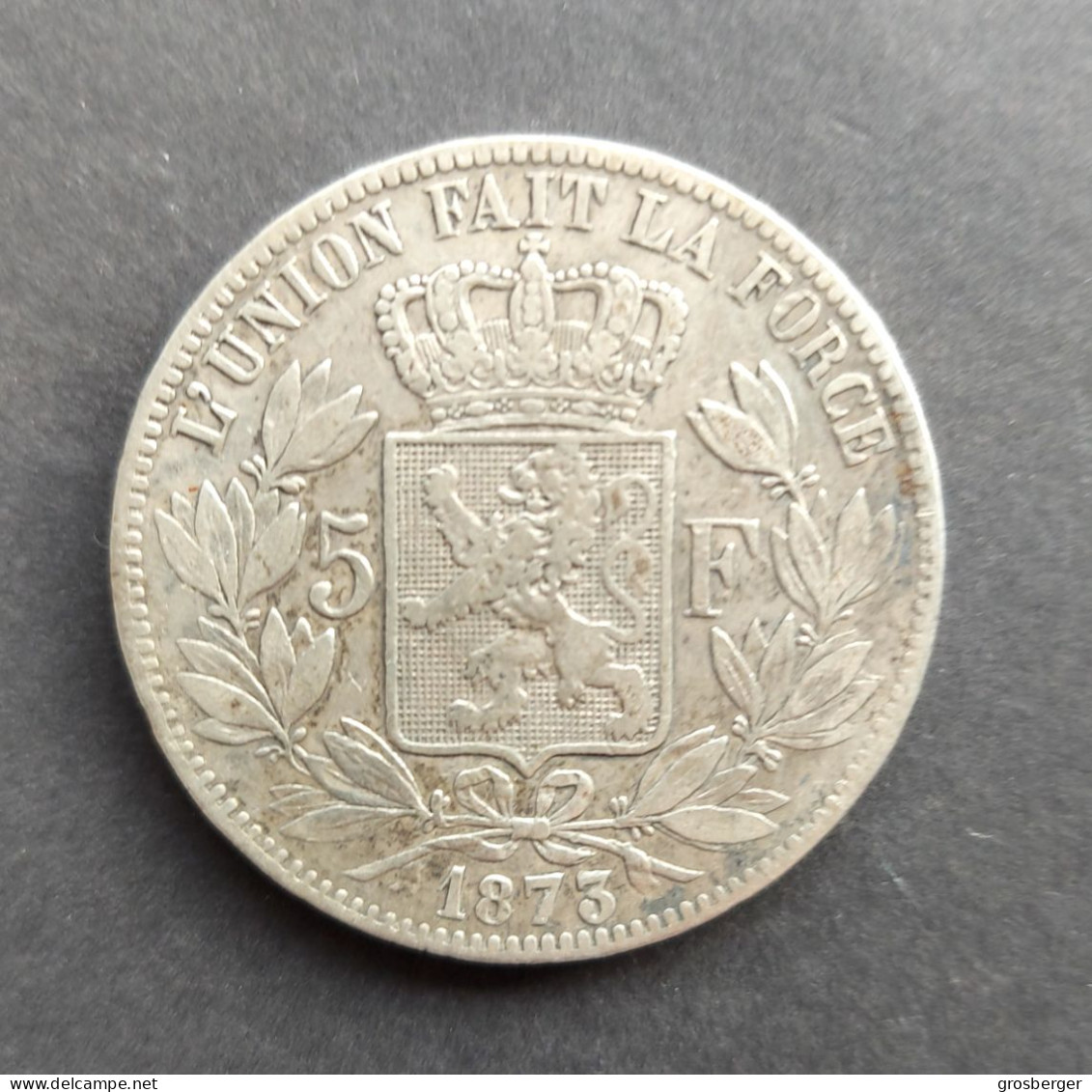 Belgium 5 Francs 1873  - Silver BELGIQUE 5 Francs Rare - 5 Francs