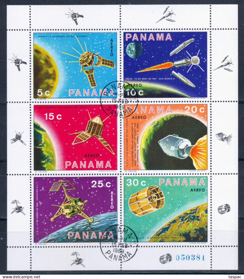 Panama 1969 Mi# 1137-1142 Klb. Used - Sheet Of 6 (2 X 3) - Intl. Space Exploration - Panama